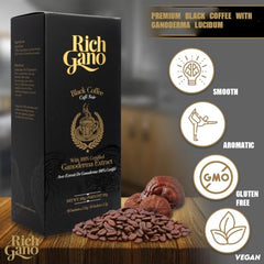 Instant Black Coffee with Ganoderma Extract, Reishi Mushroom, 15 Boxes × 30 Sachets