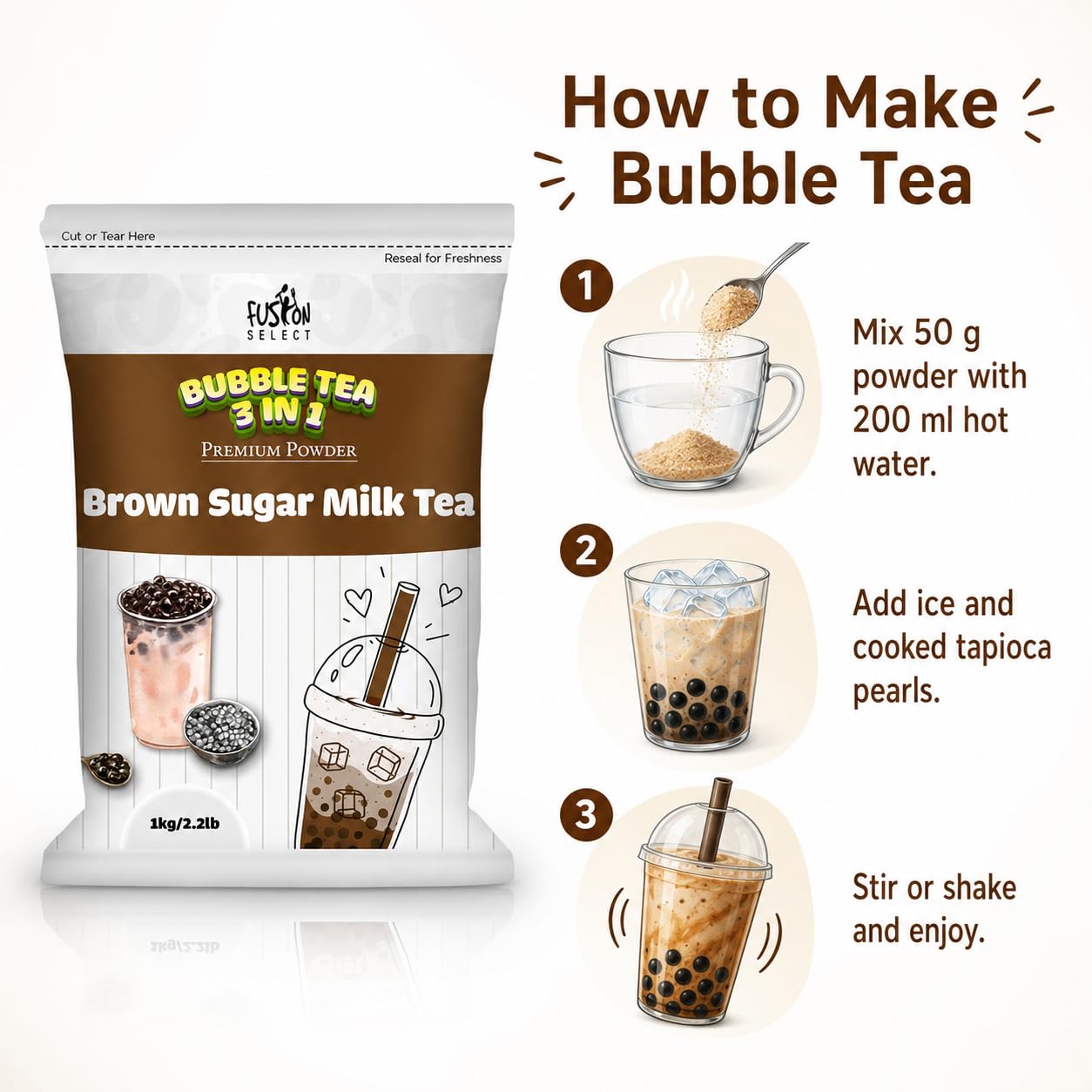 Brown Sugar Milk Tea Powder, 3-in-1 Instant Drink Mix, 2.2 lb