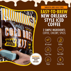 New Orleans Style Cold Brew Coffee Kit, Arabica Coffee & Chicory Brew Bags, 12 Count