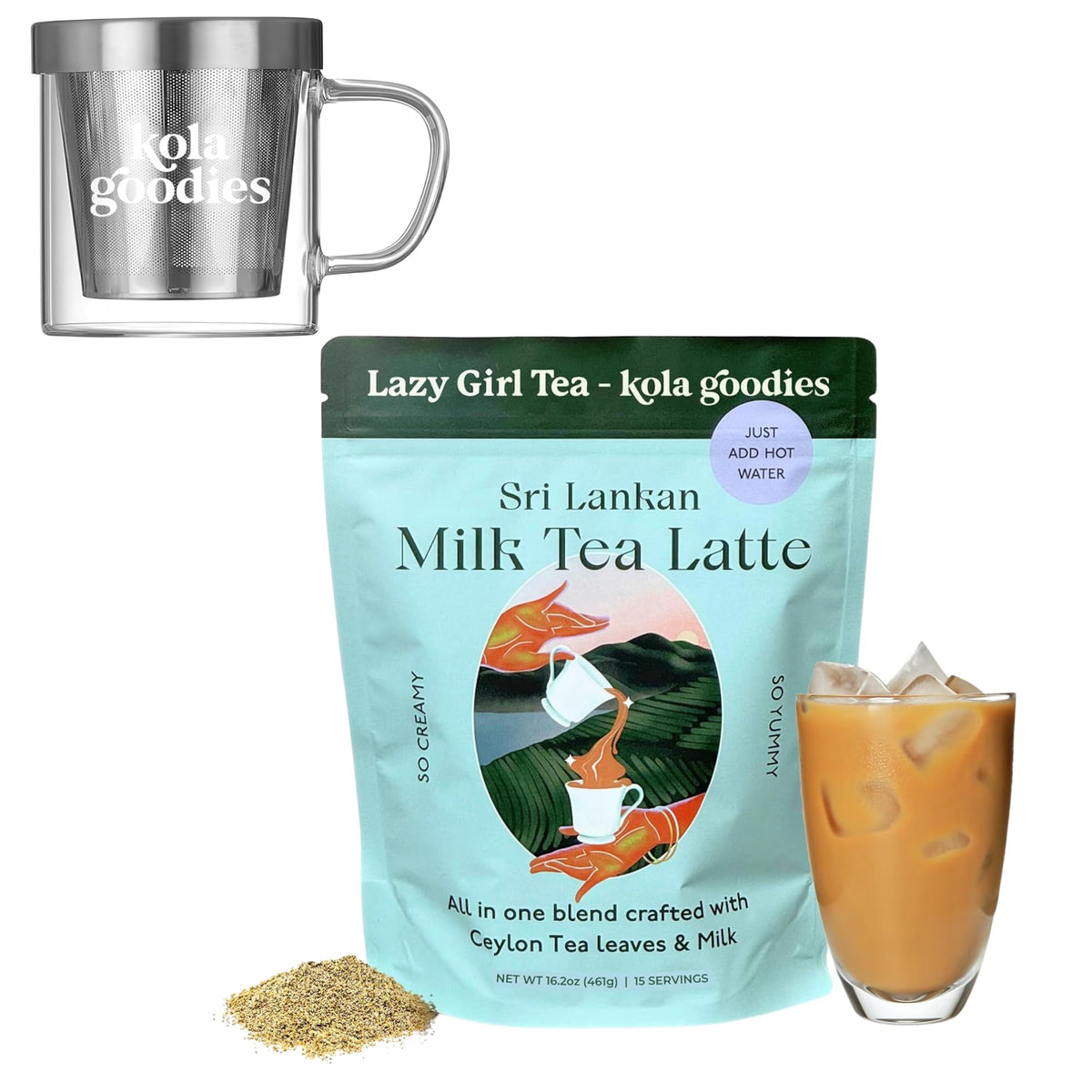 Sri Lankan Instant Milk Tea Powder with Ceylon Tea, 15 Servings & Tumbler