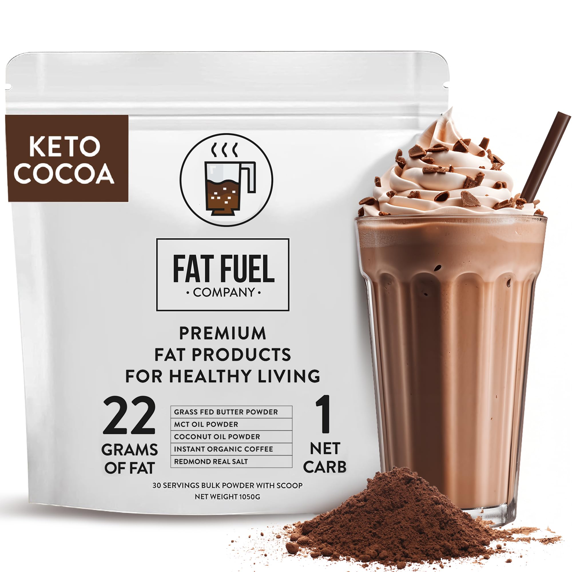 Keto Cocoa Meal Replacement Powder with Grass Fed Butter, MCT Oil & Coconut