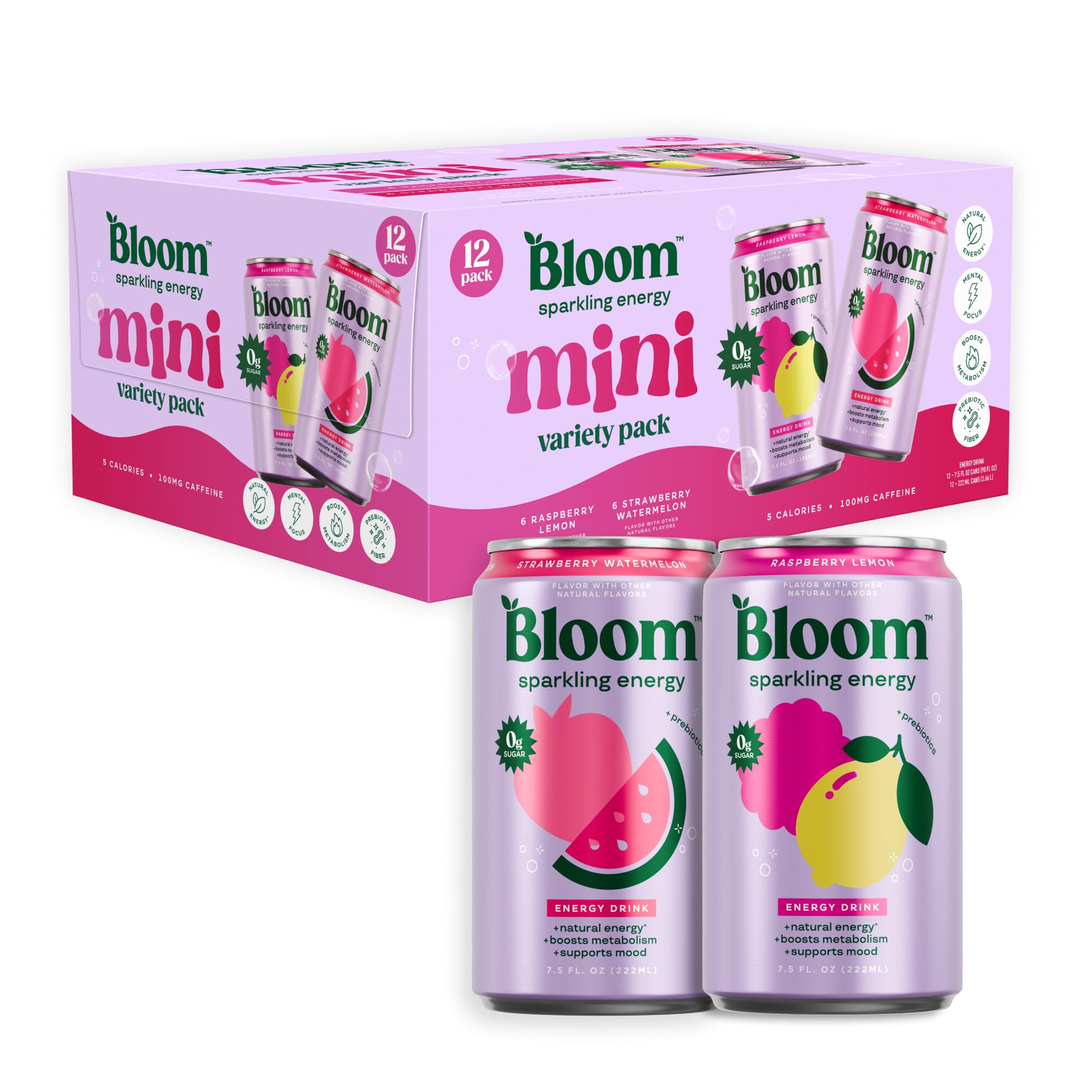 Sparkling Energy Drink, Natural Caffeine, Zero Sugar, 180mg Caffeine, Prebiotics