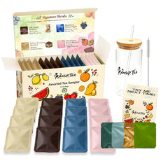 Tea Sampler Gift Set with Glass Tumbler, 20 Tea Bags