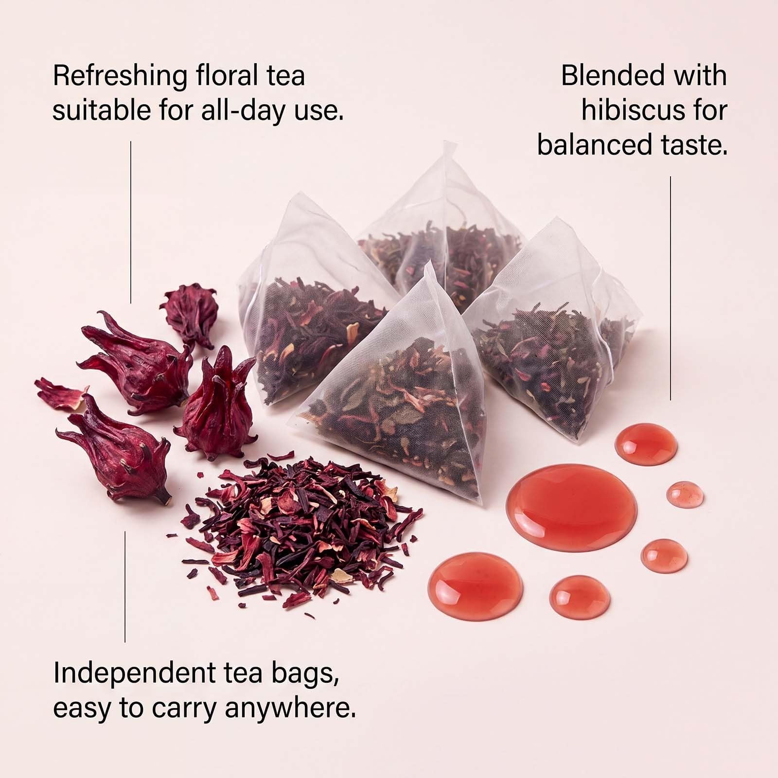 Hibiscus Herbal Tea, Natural Floral Blend, 30 Tea Bags