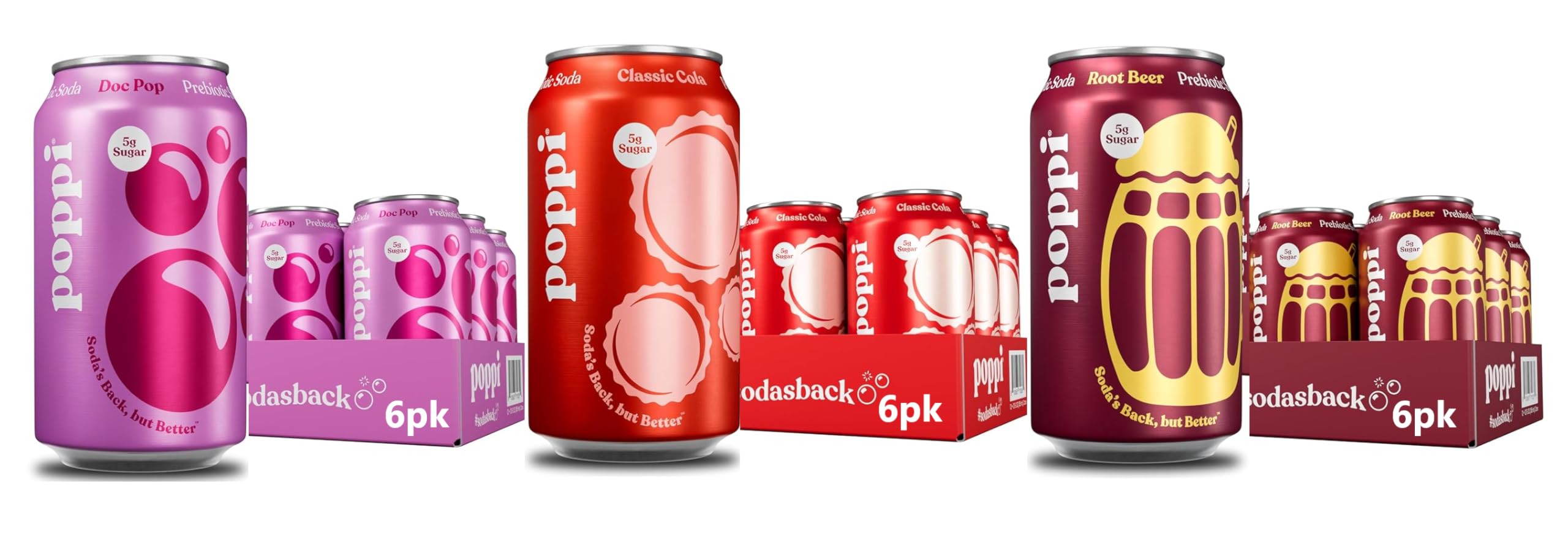 Prebiotic Sparkling Soda Variety Pack, 12oz Cans, 18 Pack