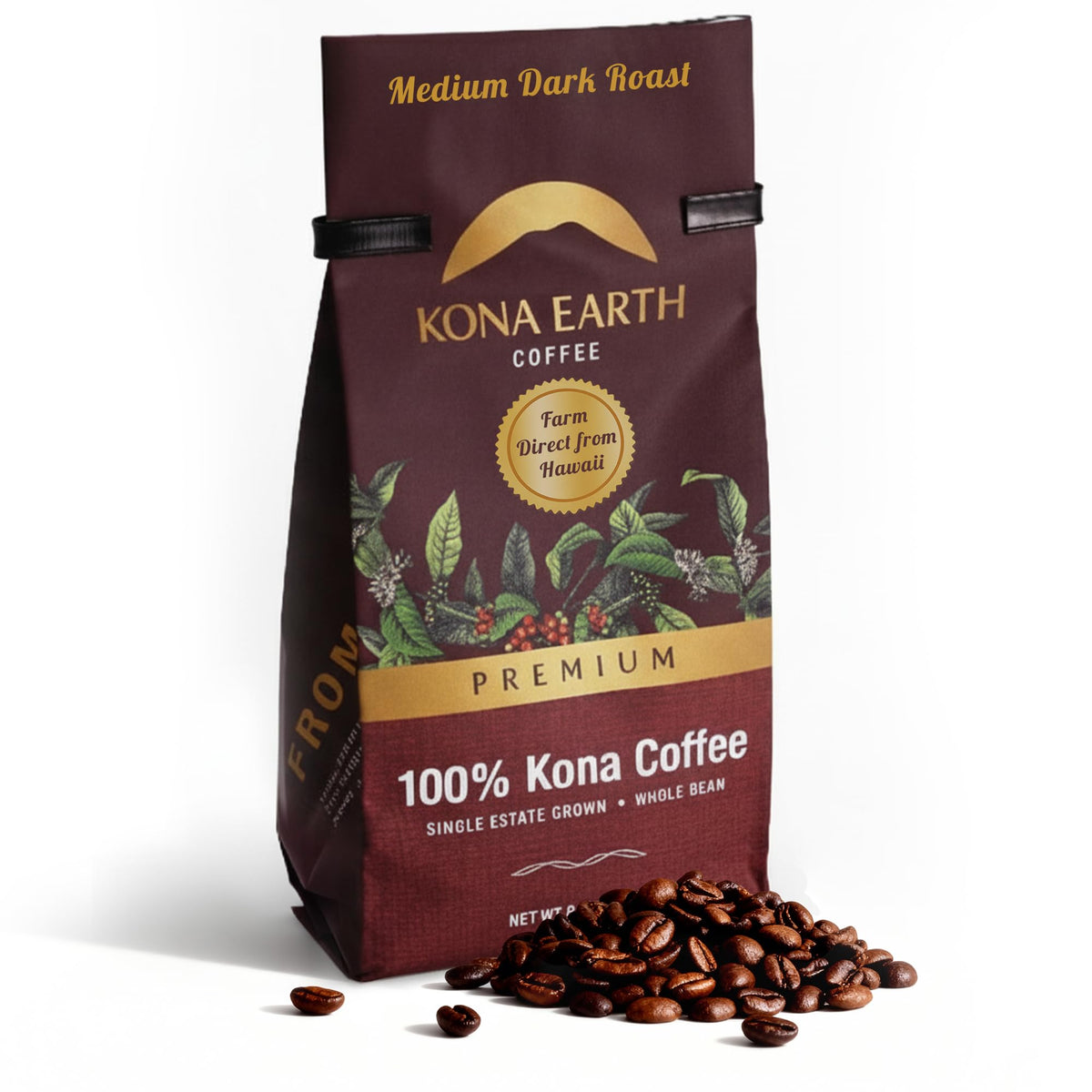 100% Kona Whole Bean Coffee, Premium Hawaiian, Micro-Batch Roasted