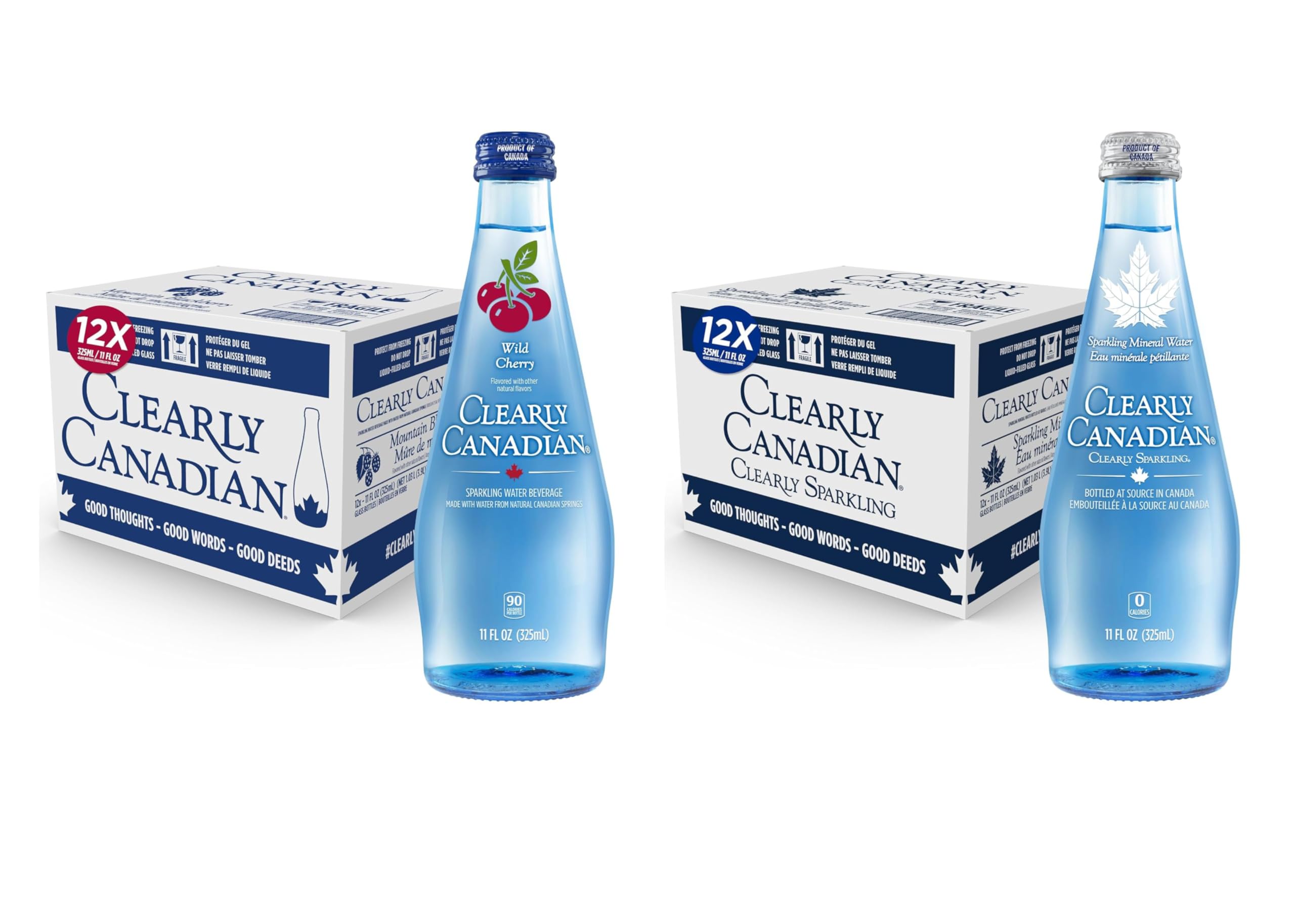Sparkling Flavored Water, 11oz Glass Bottles, Variety Pack, Available in 12 or 24 Pack