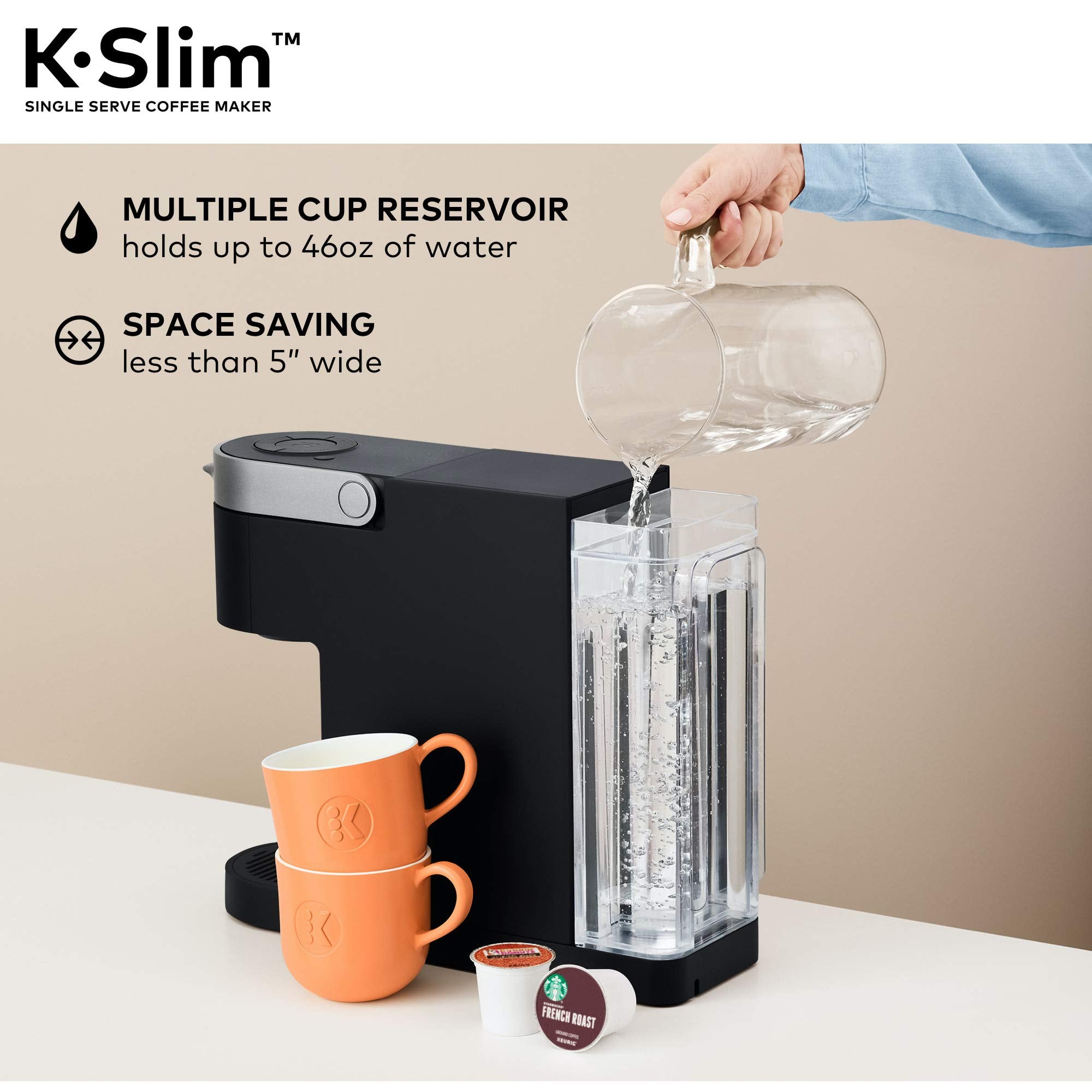 Slim Single-Serve Coffee Maker with Dark Roast Coffee Pods, 72 Count