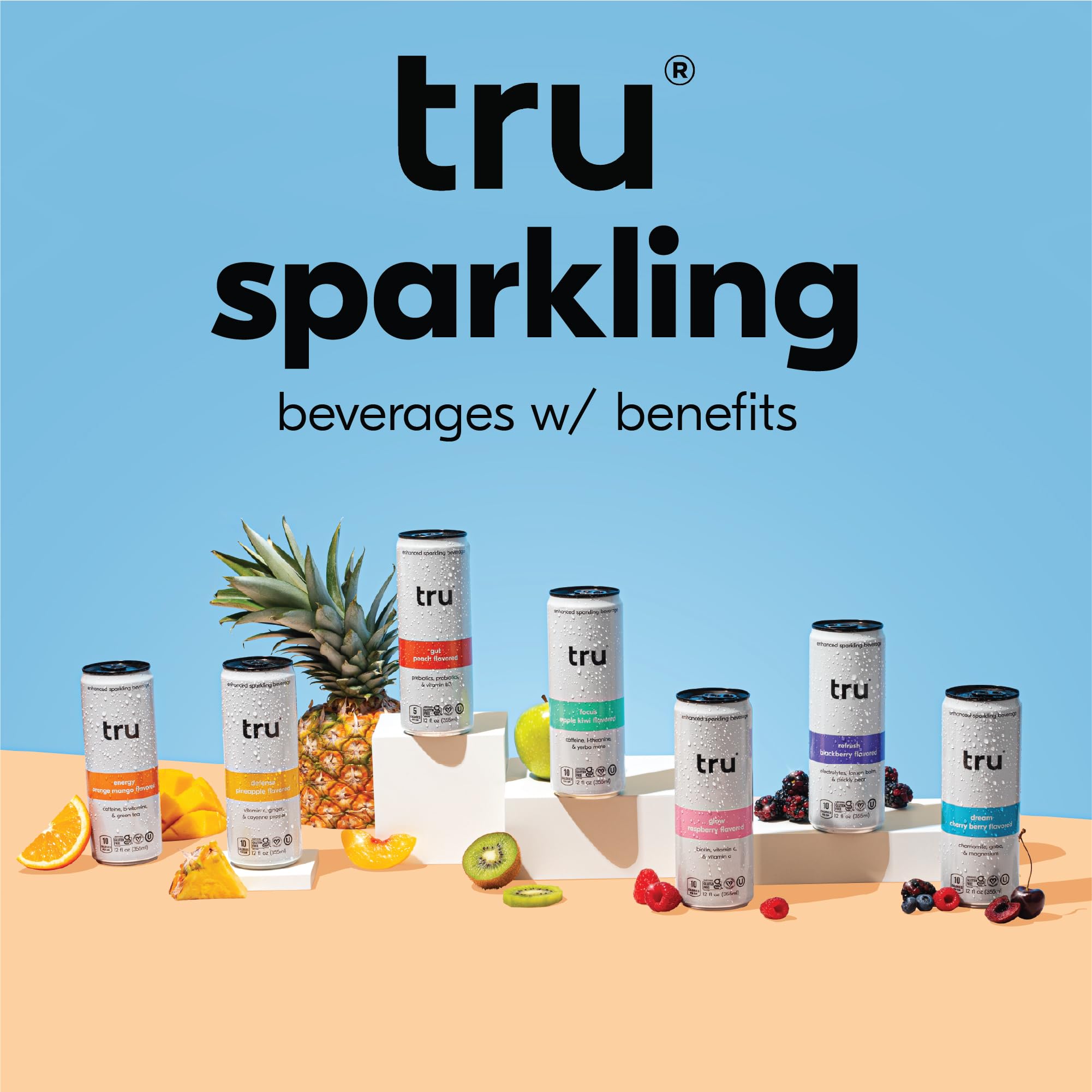 Orange Mango Energy Sparkling Water with Real Fruit Juice, Natural Caffeine, B Vitamins, No Added Sugar, 12oz Cans, 24 Pack