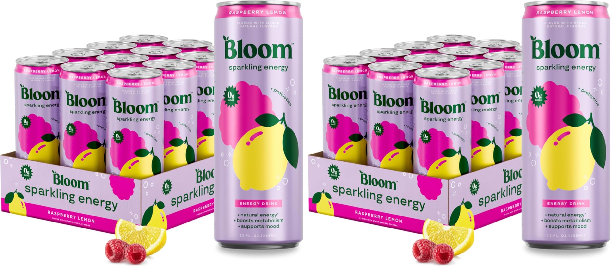 Sparkling Energy Drink, Natural Caffeine, Zero Sugar, 180mg Caffeine, Prebiotics