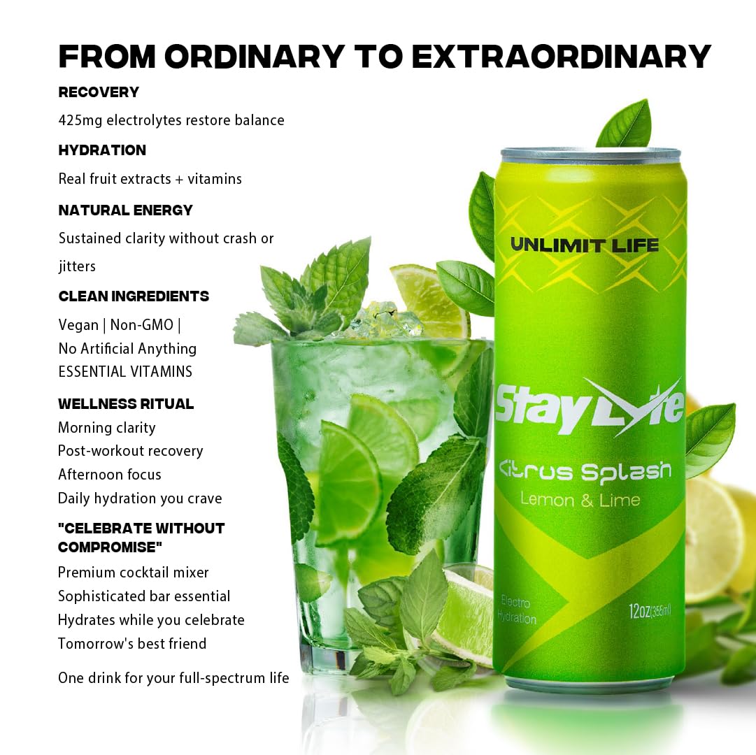 Sparkling Electrolyte Energy Drink Variety Pack, 425mg Electrolytes, 50mg Caffeine, 12 Pack