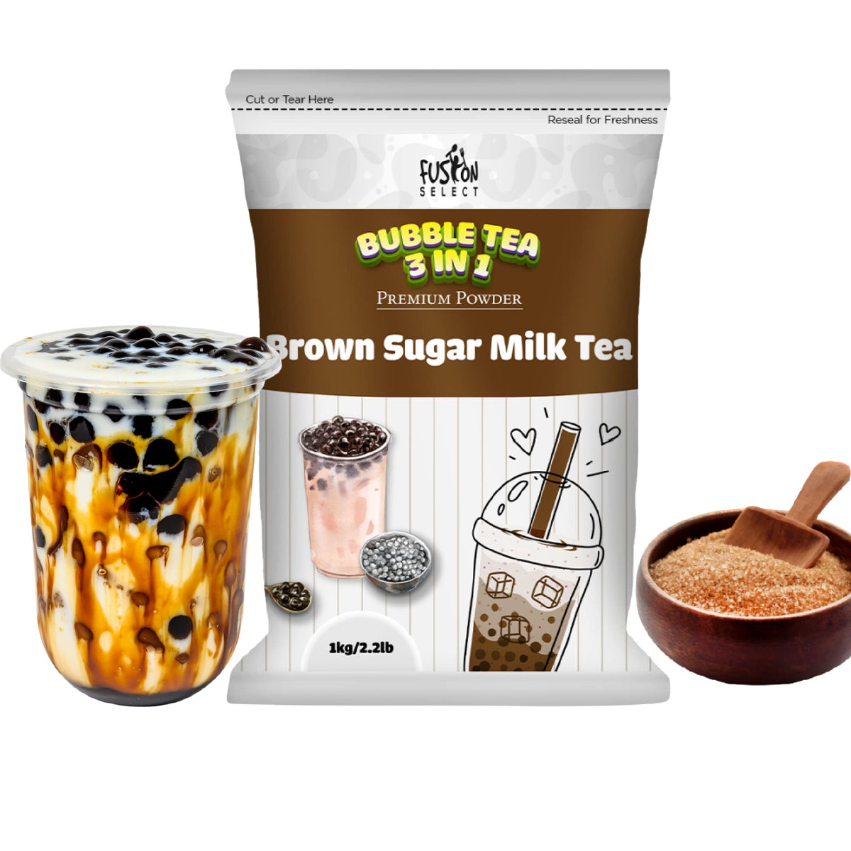 Brown Sugar Milk Tea Powder, 3-in-1 Instant Drink Mix, 2.2 lb