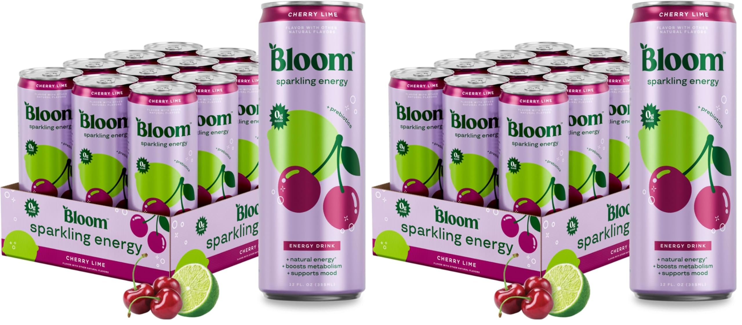 Sparkling Energy Drink, Natural Caffeine, Zero Sugar, 180mg Caffeine, Prebiotics