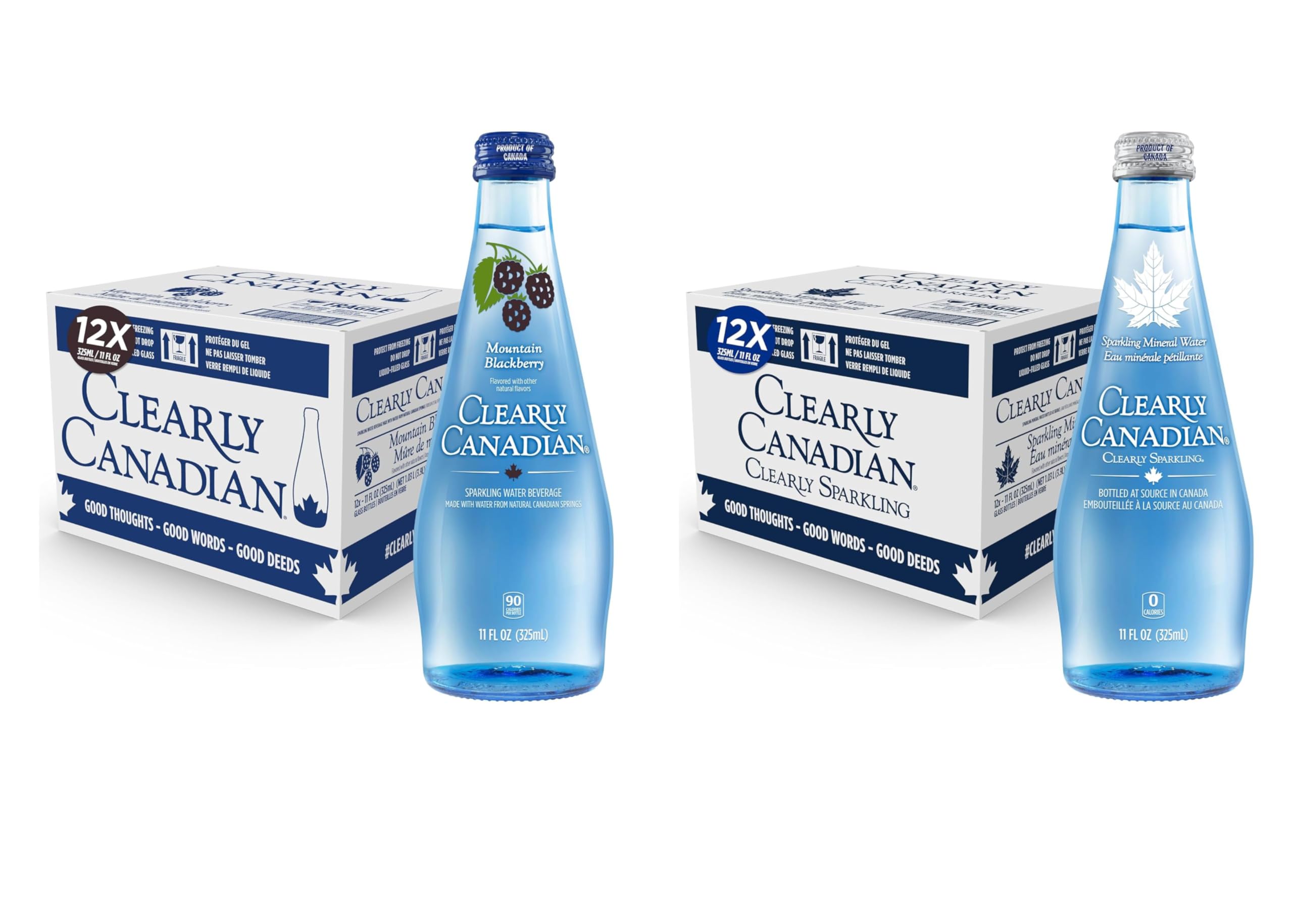Sparkling Flavored Water, 11oz Glass Bottles, Variety Pack, Available in 12 or 24 Pack