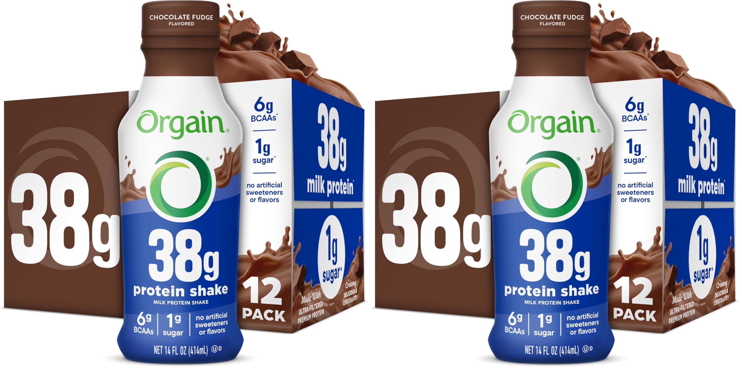High Protein Shake, Chocolate Fudge, 38g Protein, 14 fl oz Bottles, 24 Pack