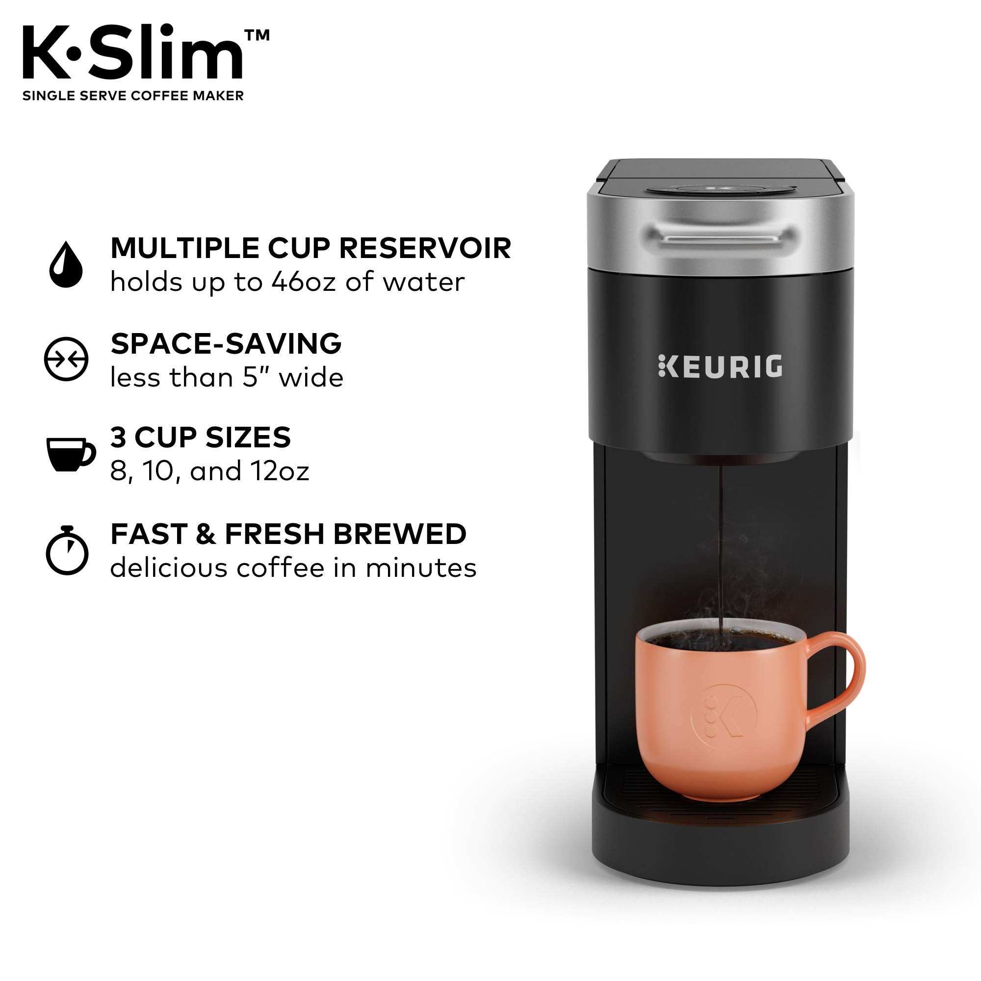Slim Single-Serve Coffee Maker with Dark Roast Coffee Pods, 72 Count