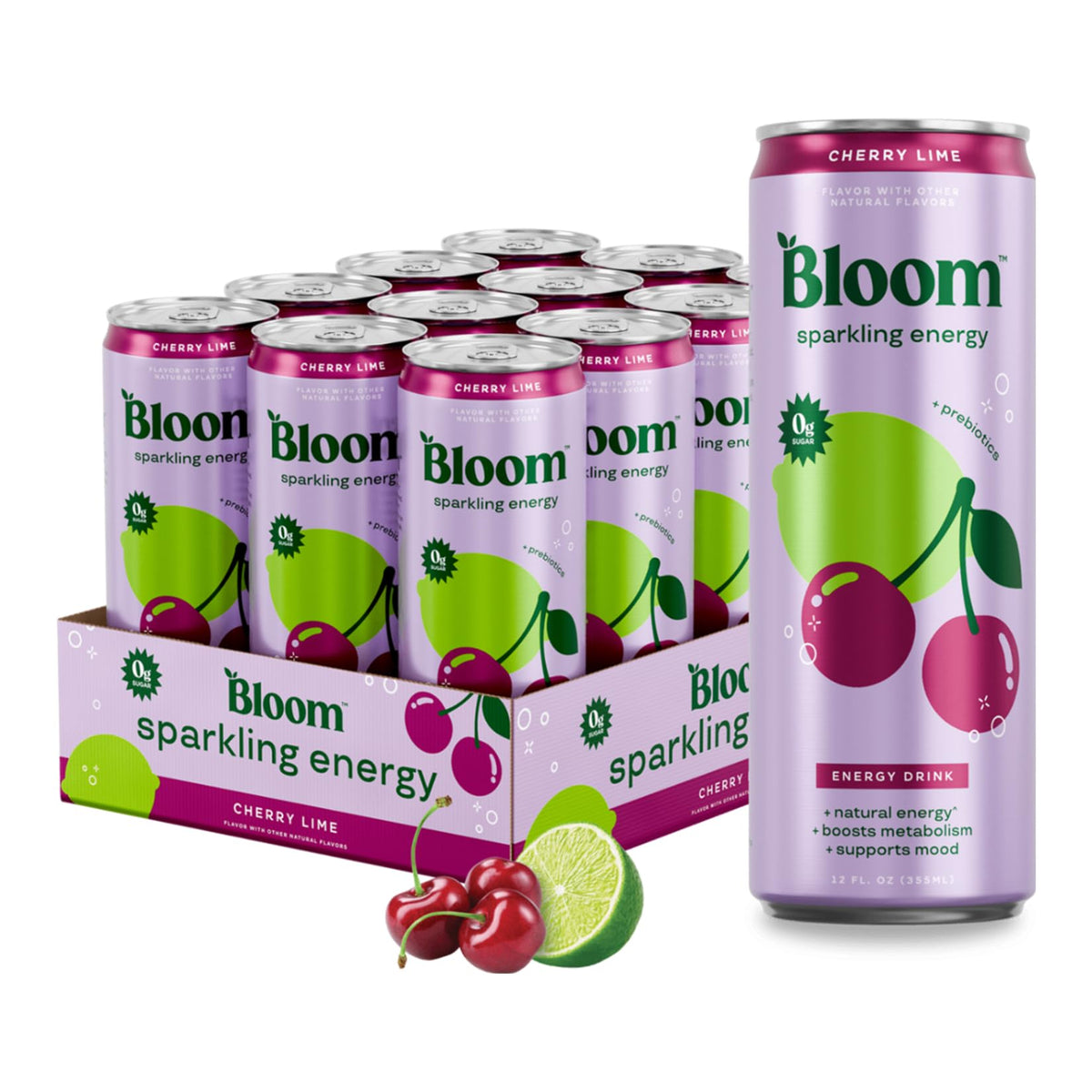 Sparkling Energy Drink, Natural Caffeine, Zero Sugar, 180mg Caffeine, Prebiotics
