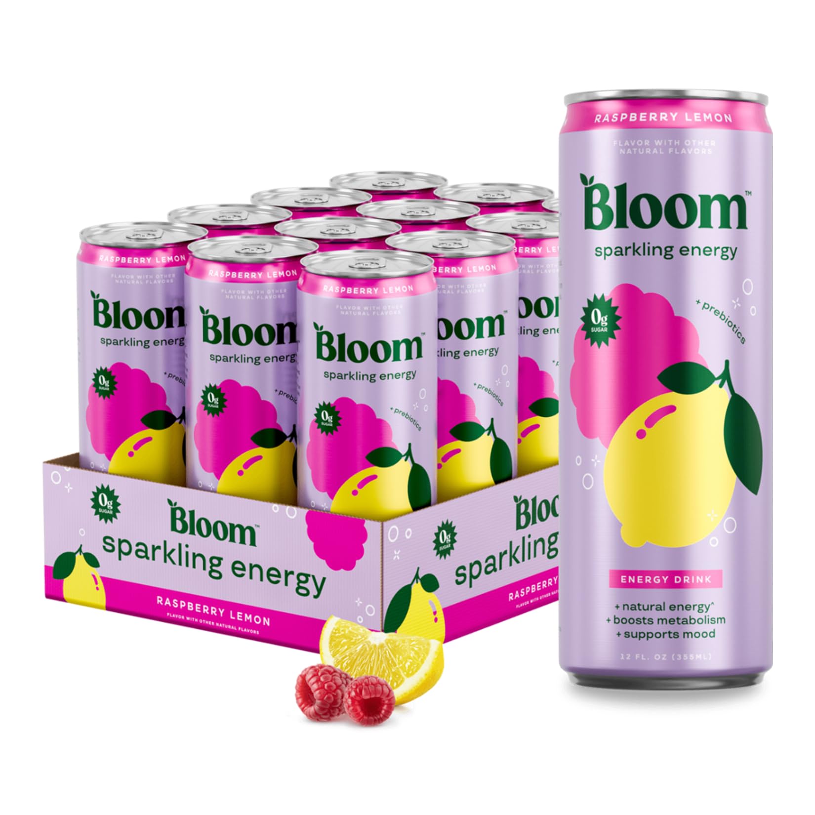 Sparkling Energy Drink, Natural Caffeine, Zero Sugar, 180mg Caffeine, Prebiotics