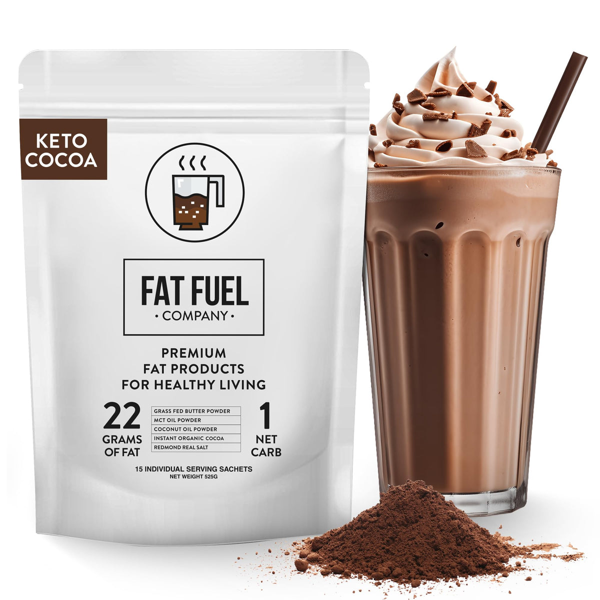 Keto Cocoa Meal Replacement Powder with Grass Fed Butter, MCT Oil & Coconut
