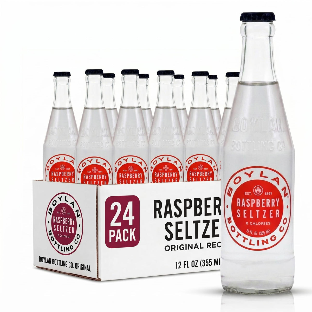 Boylan Bottling Co Raspberry Seltzer, 12 Ounce -- 24 per case.