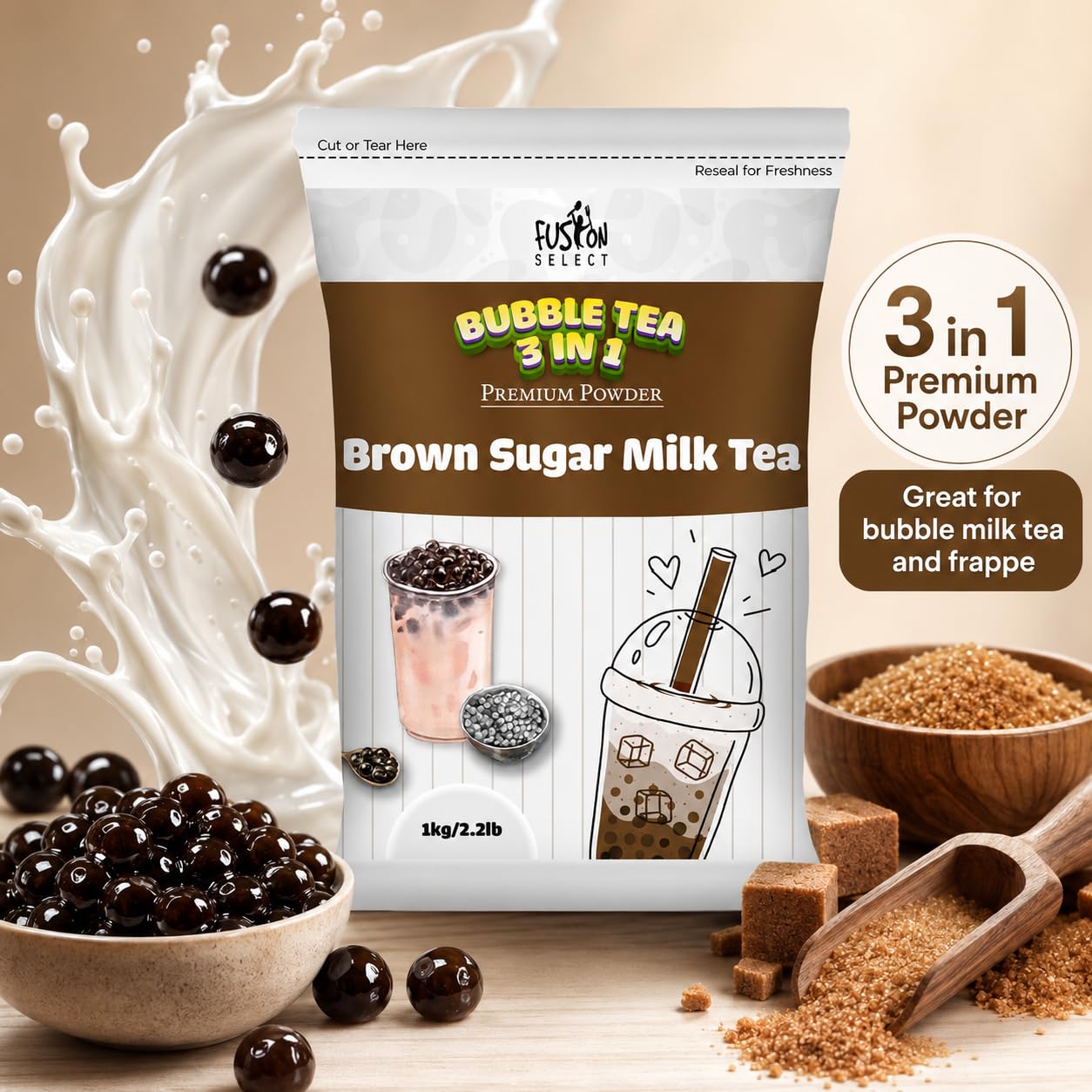 Brown Sugar Milk Tea Powder, 3-in-1 Instant Drink Mix, 2.2 lb