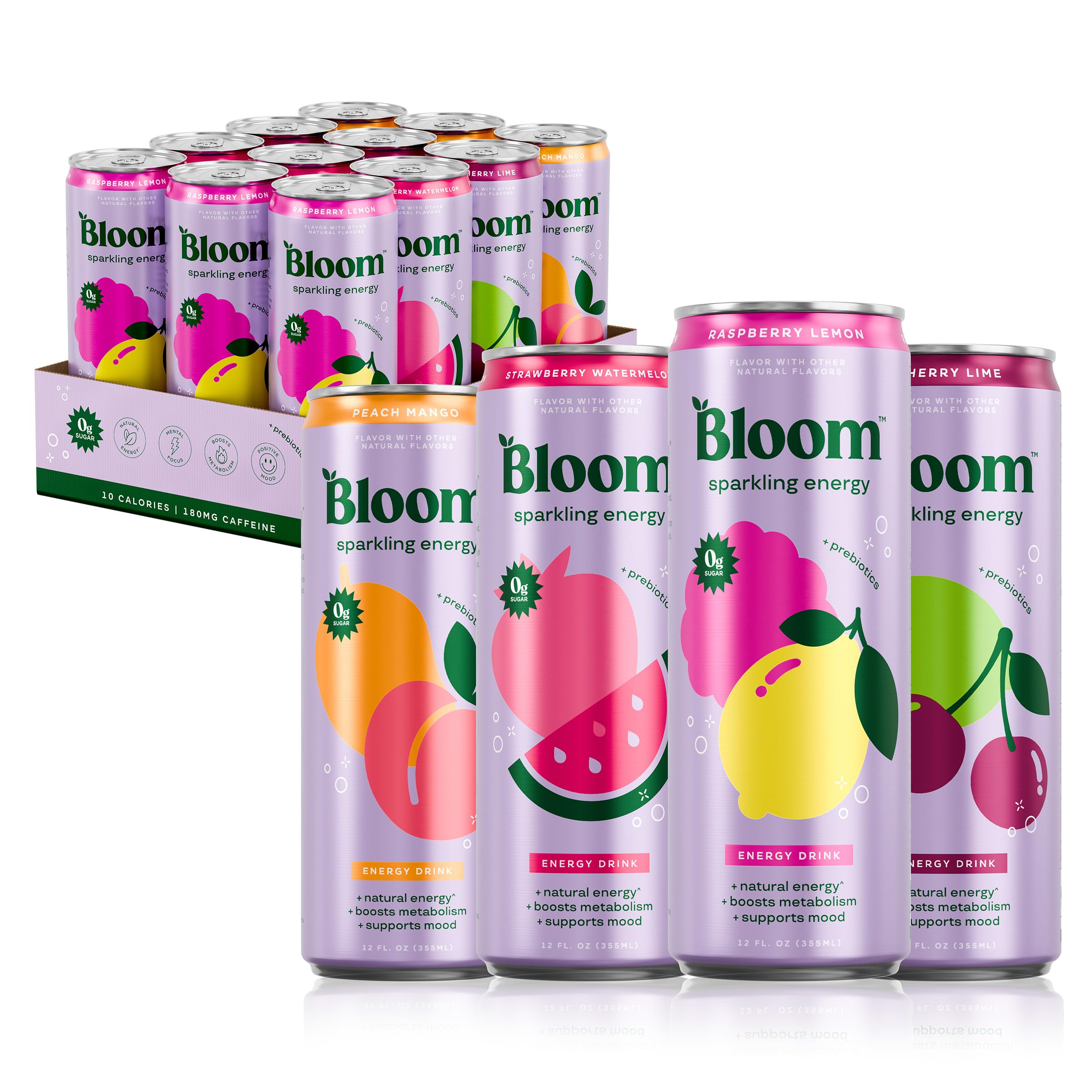 Sparkling Energy Drink, Natural Caffeine, Zero Sugar, 180mg Caffeine, Prebiotics