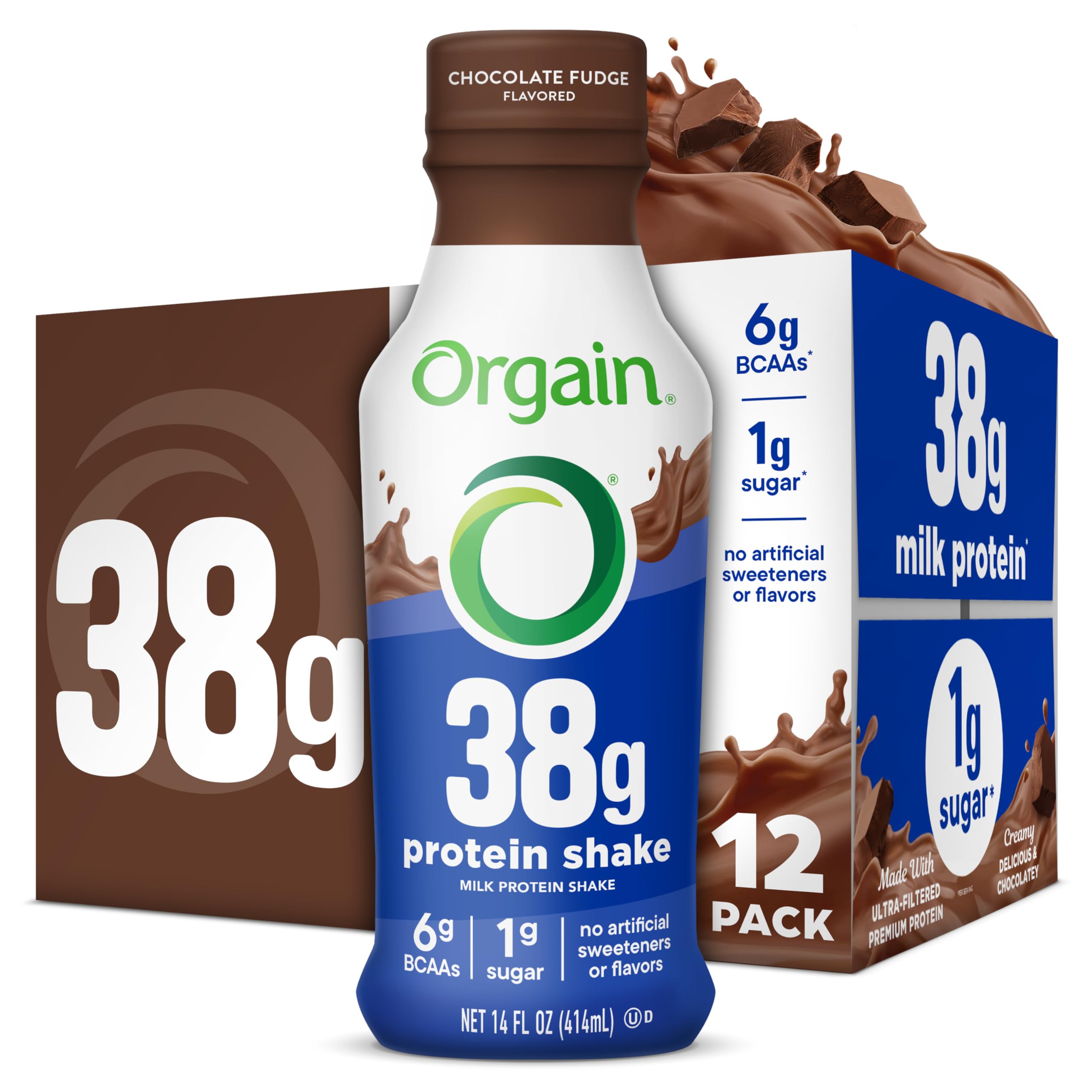 High Protein Shake, Chocolate Fudge, 38g Protein, 14 fl oz Bottles, 24 Pack