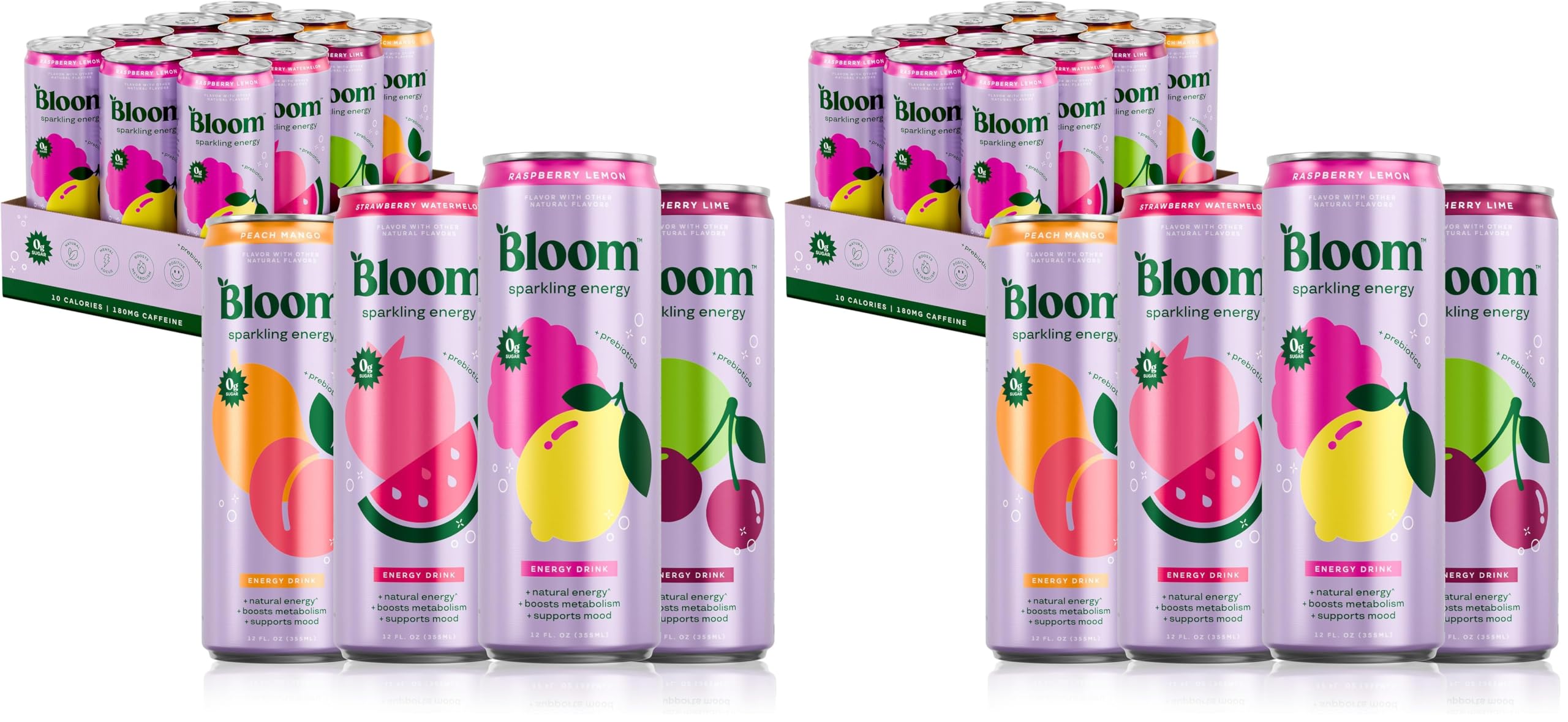 Sparkling Energy Drink, Natural Caffeine, Zero Sugar, 180mg Caffeine, Prebiotics