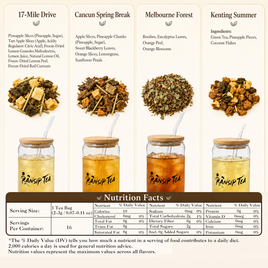 Tea Sampler Gift Set with Glass Tumbler, 20 Tea Bags