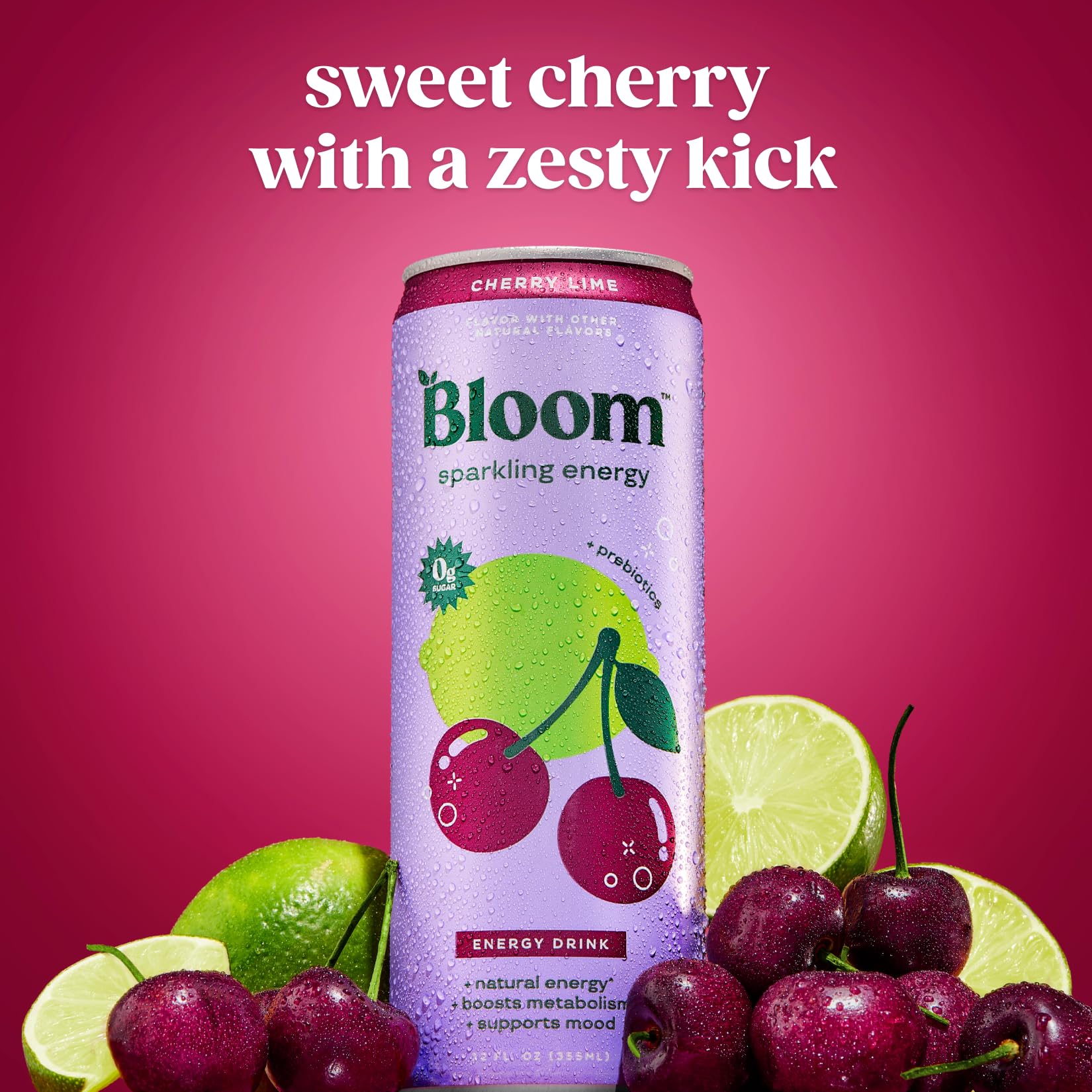 Sparkling Energy Drink, Natural Caffeine, Zero Sugar, 180mg Caffeine, Prebiotics