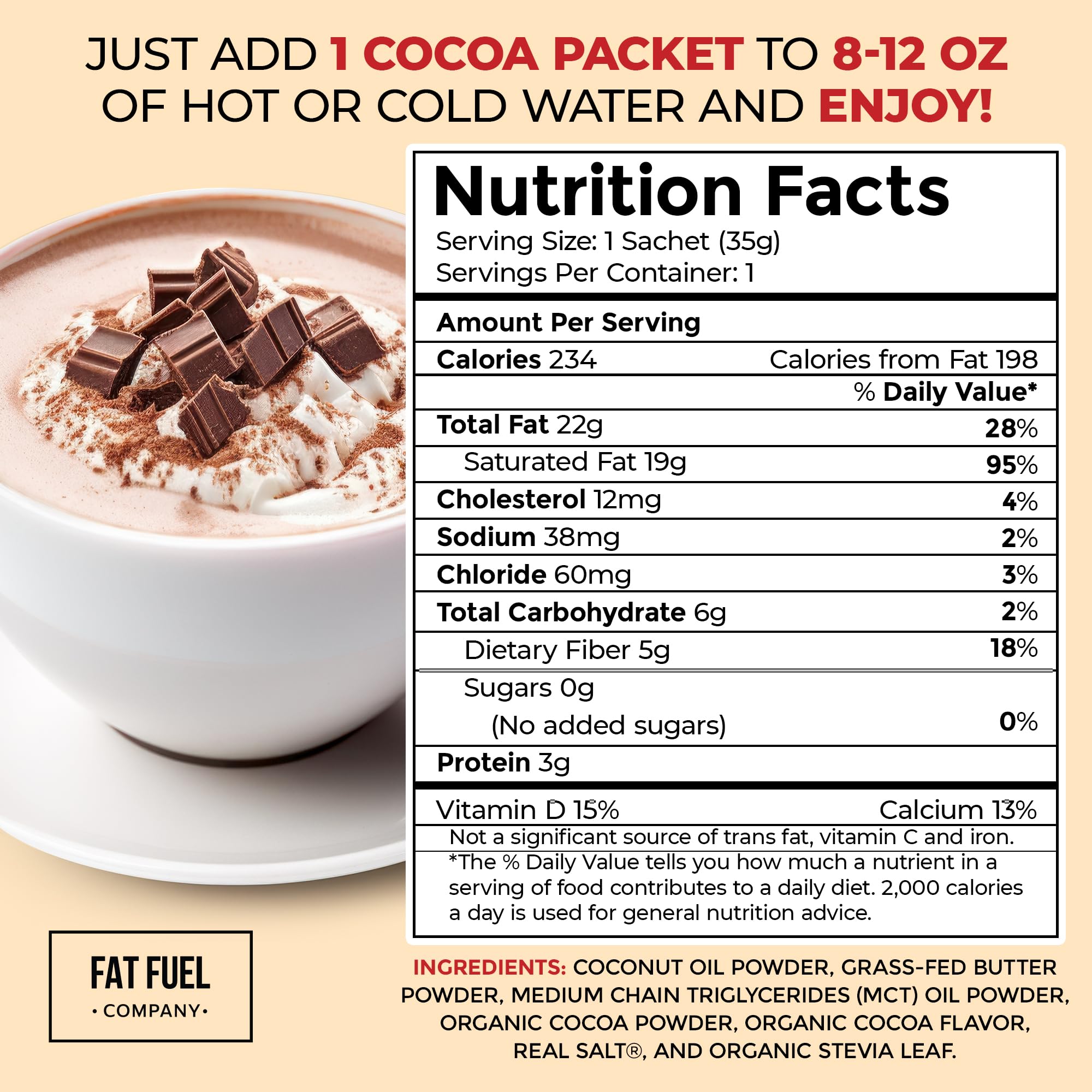 Keto Cocoa Meal Replacement Powder with Grass Fed Butter, MCT Oil & Coconut