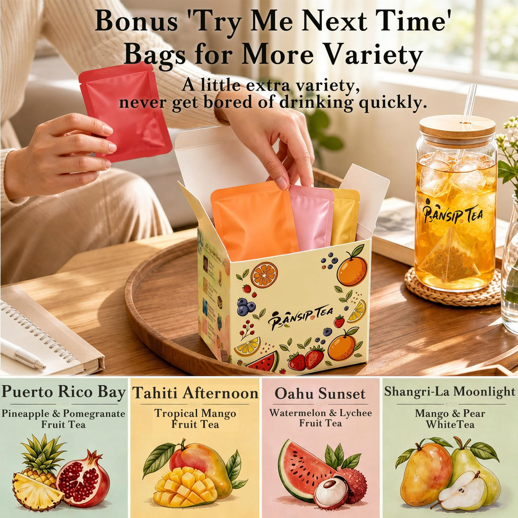 Tea Sampler Gift Set with Glass Tumbler, 20 Tea Bags