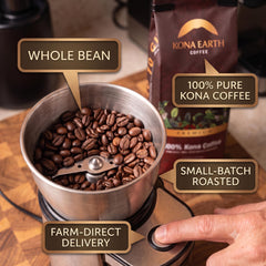 100% Kona Whole Bean Coffee, Premium Hawaiian, Micro-Batch Roasted