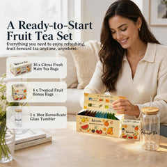Tea Sampler Gift Set with Glass Tumbler, 20 Tea Bags