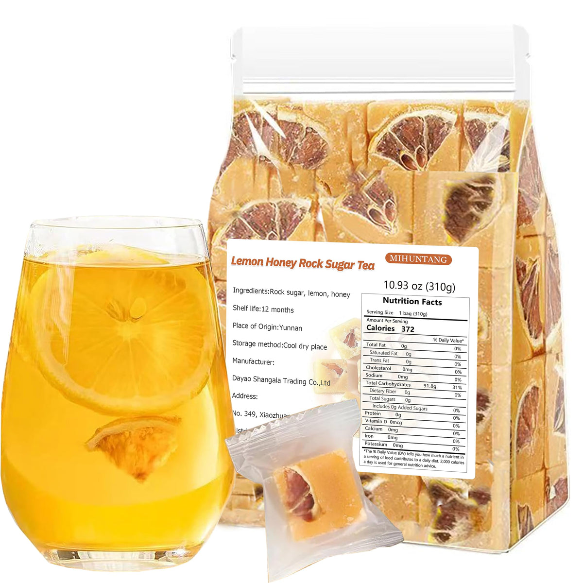 Lemon Honey Rock Candy Tea 10.93oz Individual Package Sugar Cubes Vegan