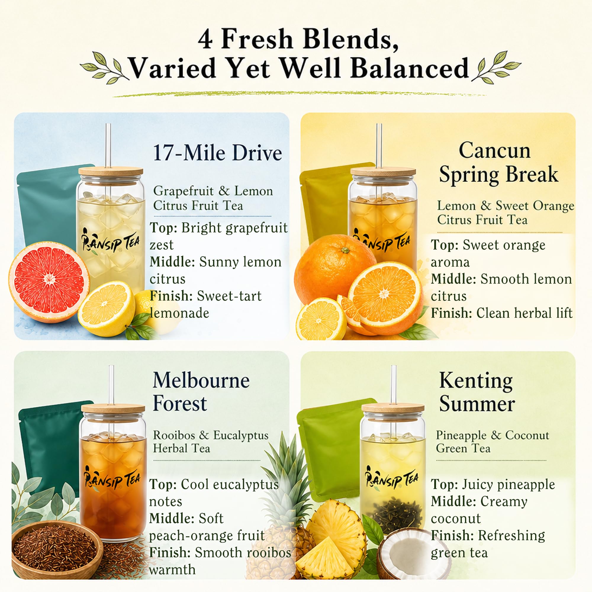 Tea Sampler Gift Set with Glass Tumbler, 20 Tea Bags