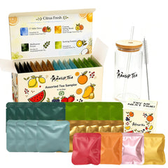 Tea Sampler Gift Set with Glass Tumbler, 20 Tea Bags