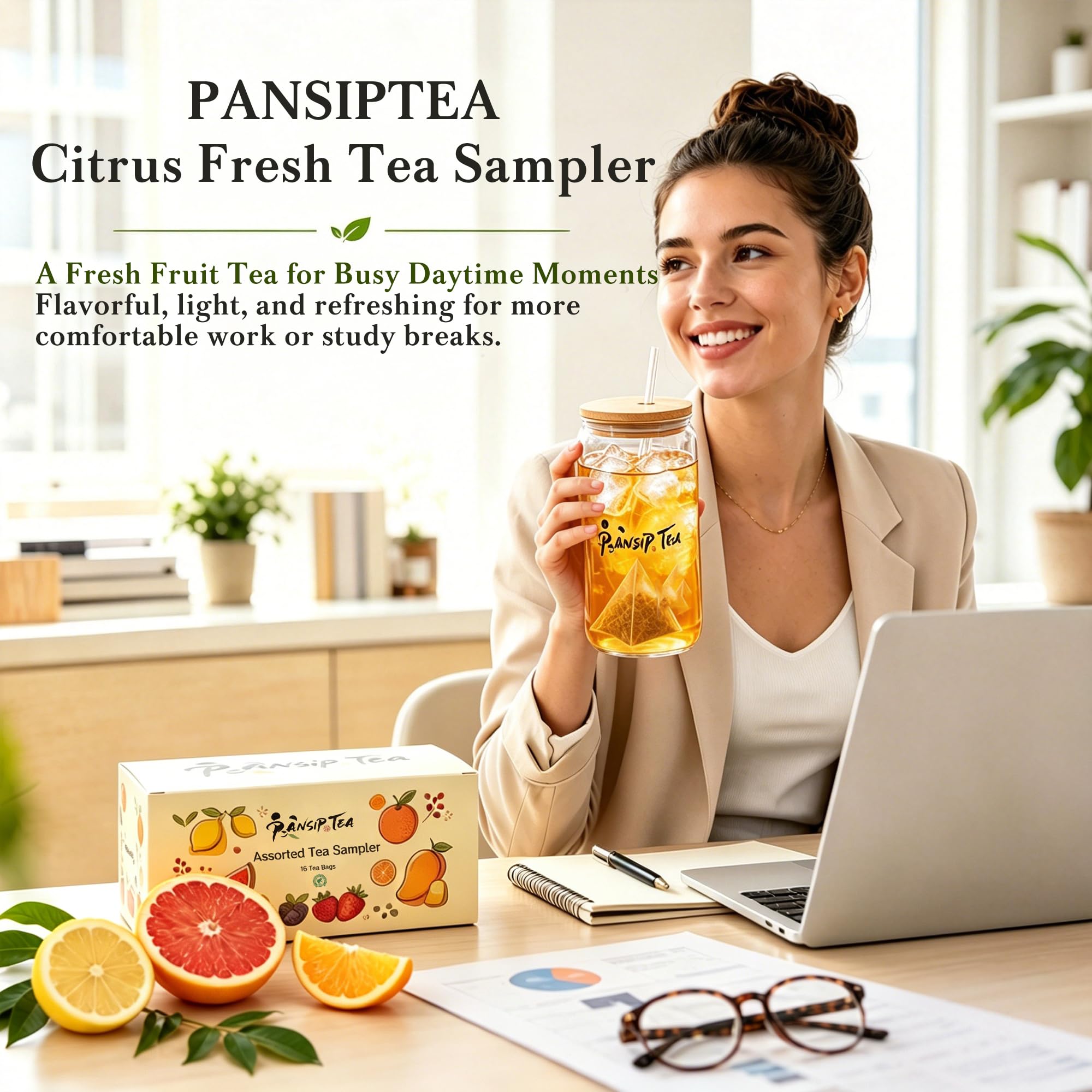 Tea Sampler Gift Set with Glass Tumbler, 20 Tea Bags