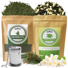 Loose Leaf Tea Gift Set with Infuser, Jasmine Green & Pine Needle Tea, 8oz