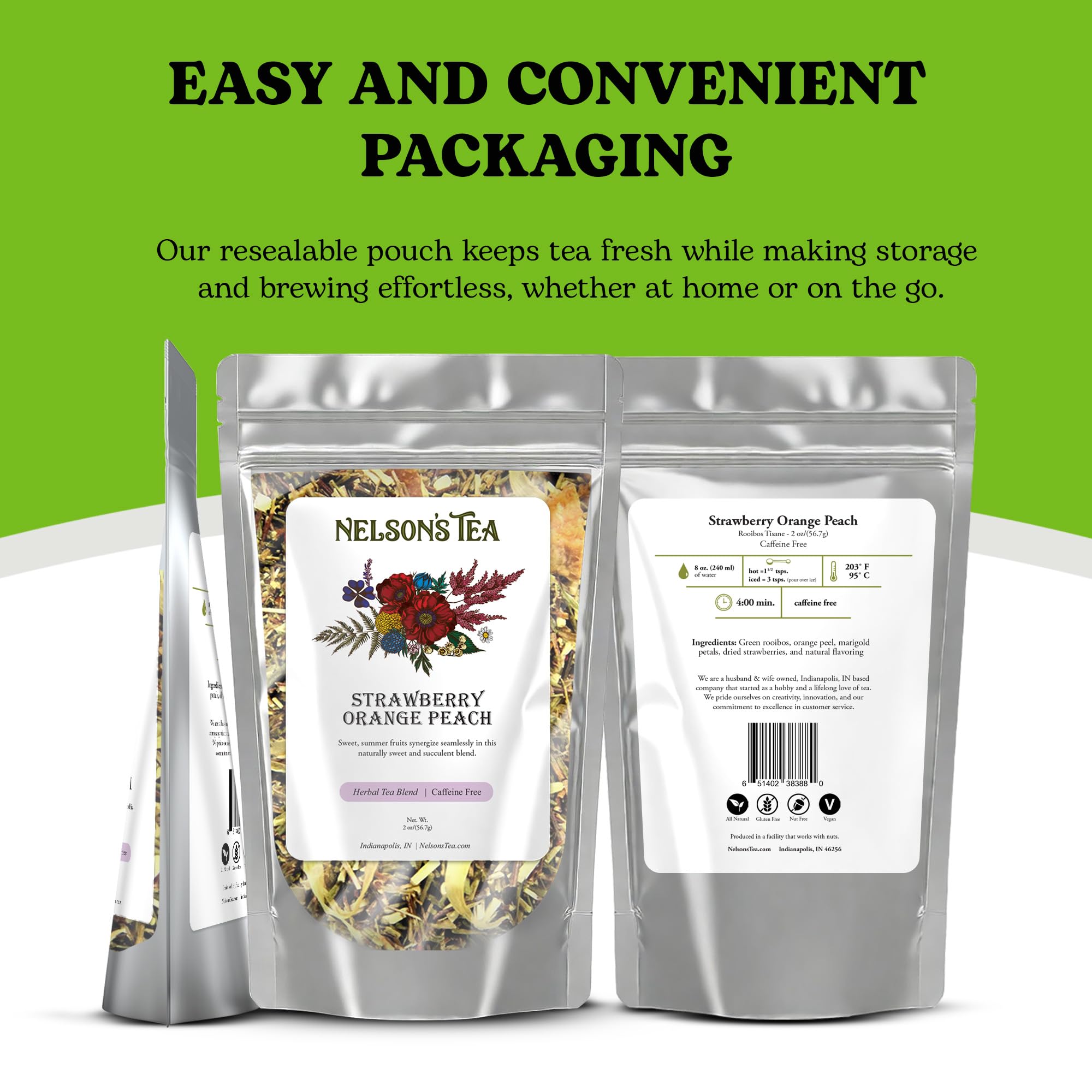 Strawberry Orange Peach Rooibos Herbal Tea, Caffeine-Free, Loose Leaf