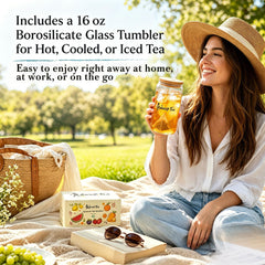 Tea Sampler Gift Set with Glass Tumbler, 20 Tea Bags