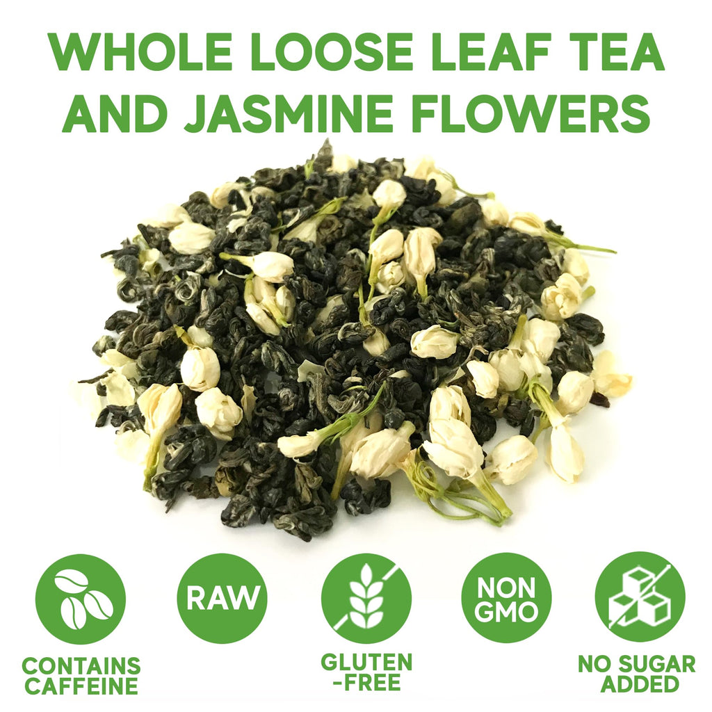 Loose Leaf Tea Gift Set with Infuser, Jasmine Green & Pine Needle Tea, 8oz