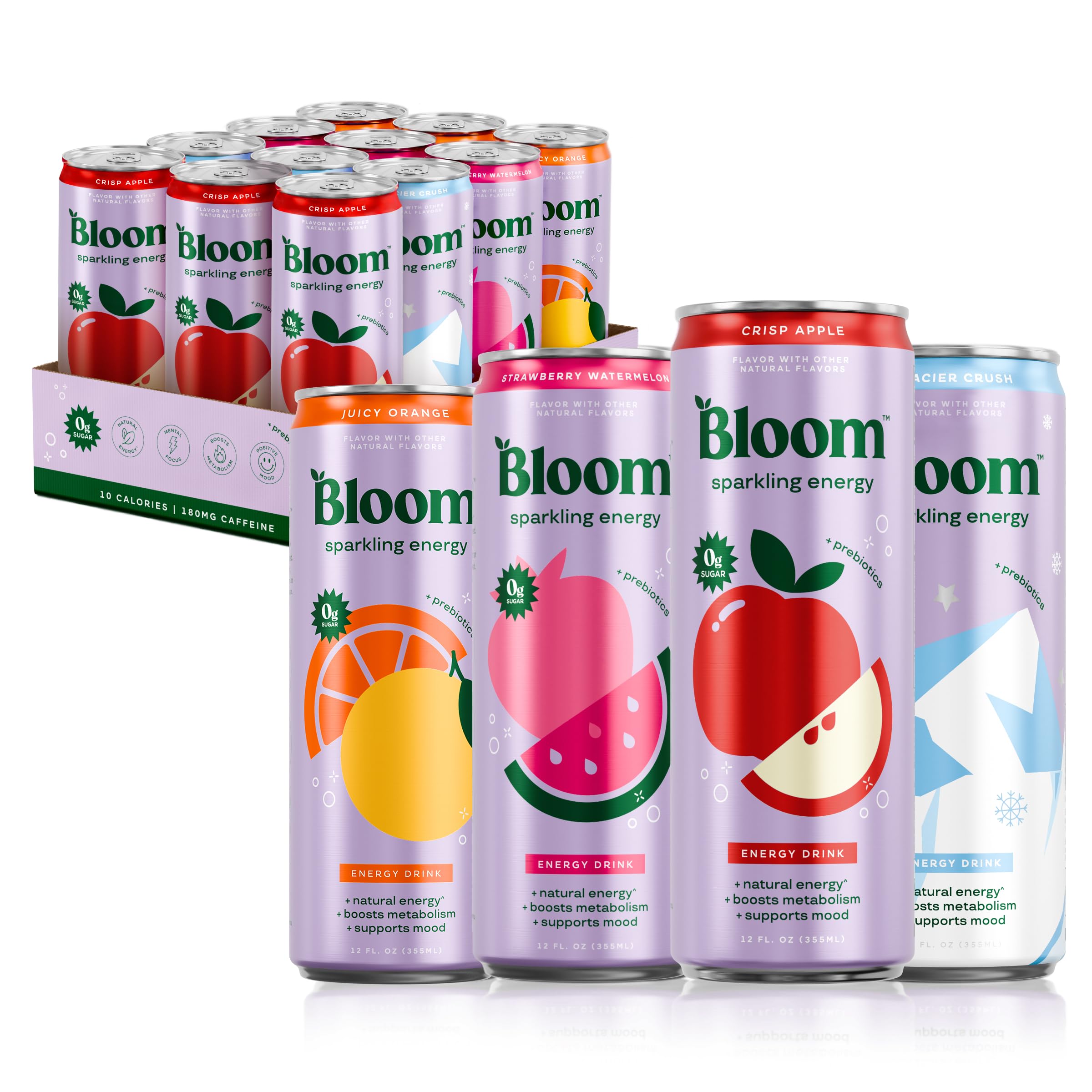 Sparkling Energy Drink, Natural Caffeine, Zero Sugar, 180mg Caffeine, Prebiotics