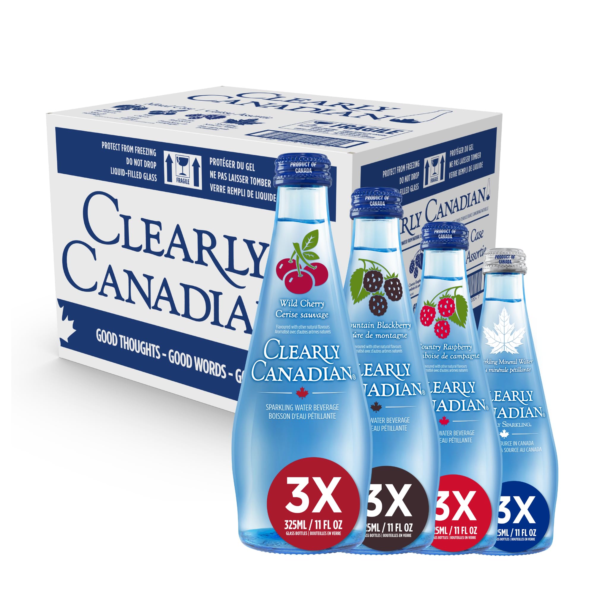 Sparkling Flavored Water, 11oz Glass Bottles, Variety Pack, Available in 12 or 24 Pack