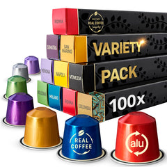 Italian Espresso Coffee Capsules Variety Pack, 100 Aluminum Pods Compatible with Nespresso Original Machines