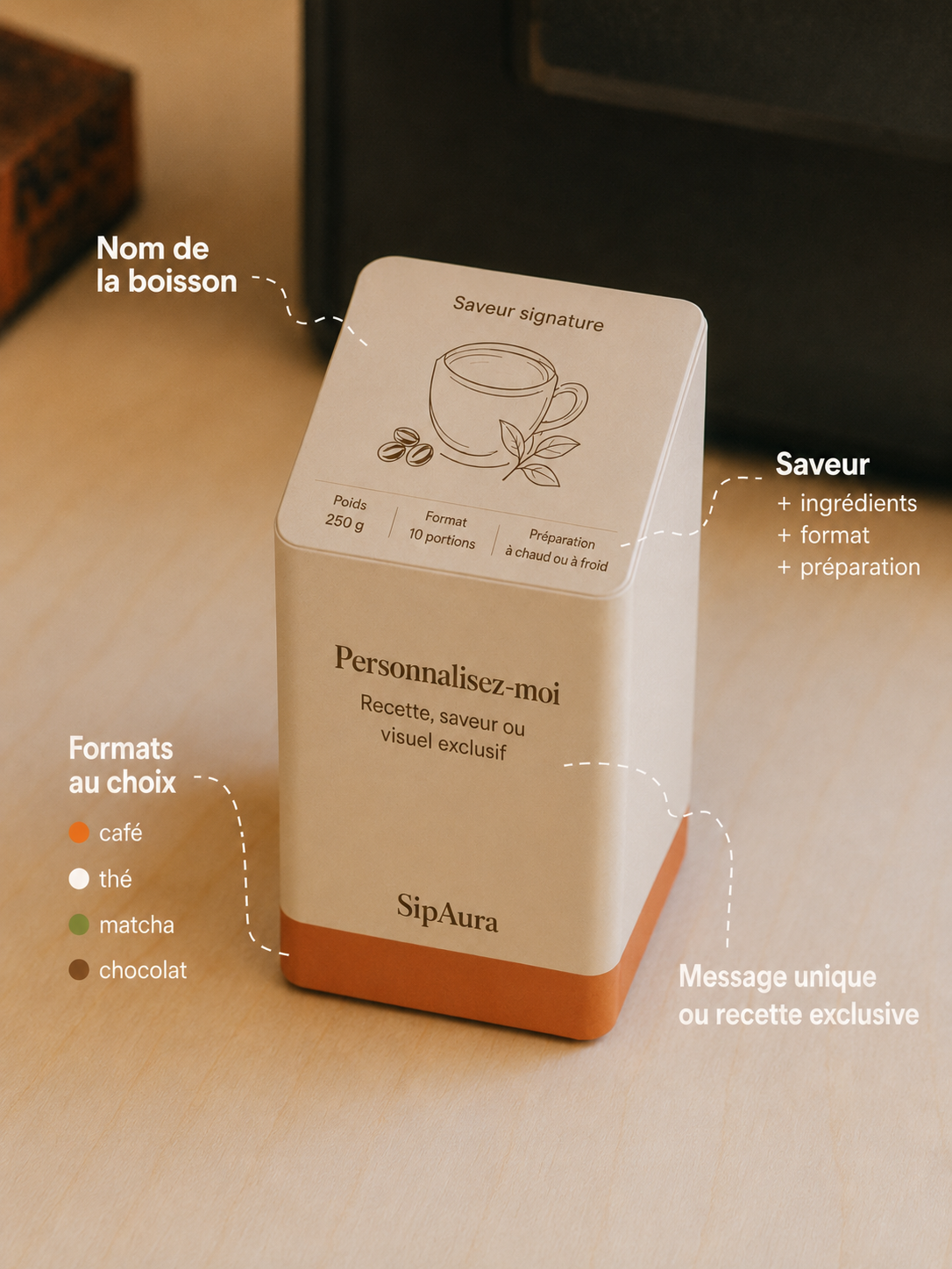 SipAura tea, coffee and alcohol-free drink selection